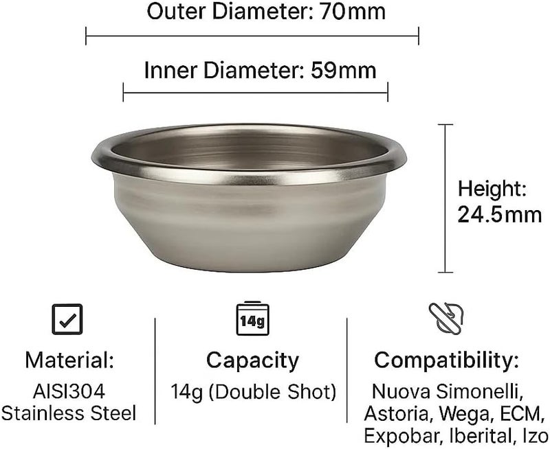 Chengtech Espresso Accessories, 14g Standard Espresso Basket – 58mm Flat Bottom Precision Filter, 0.3mm Hole Design, Balanced Flow for Classic Double Shots - Image 2